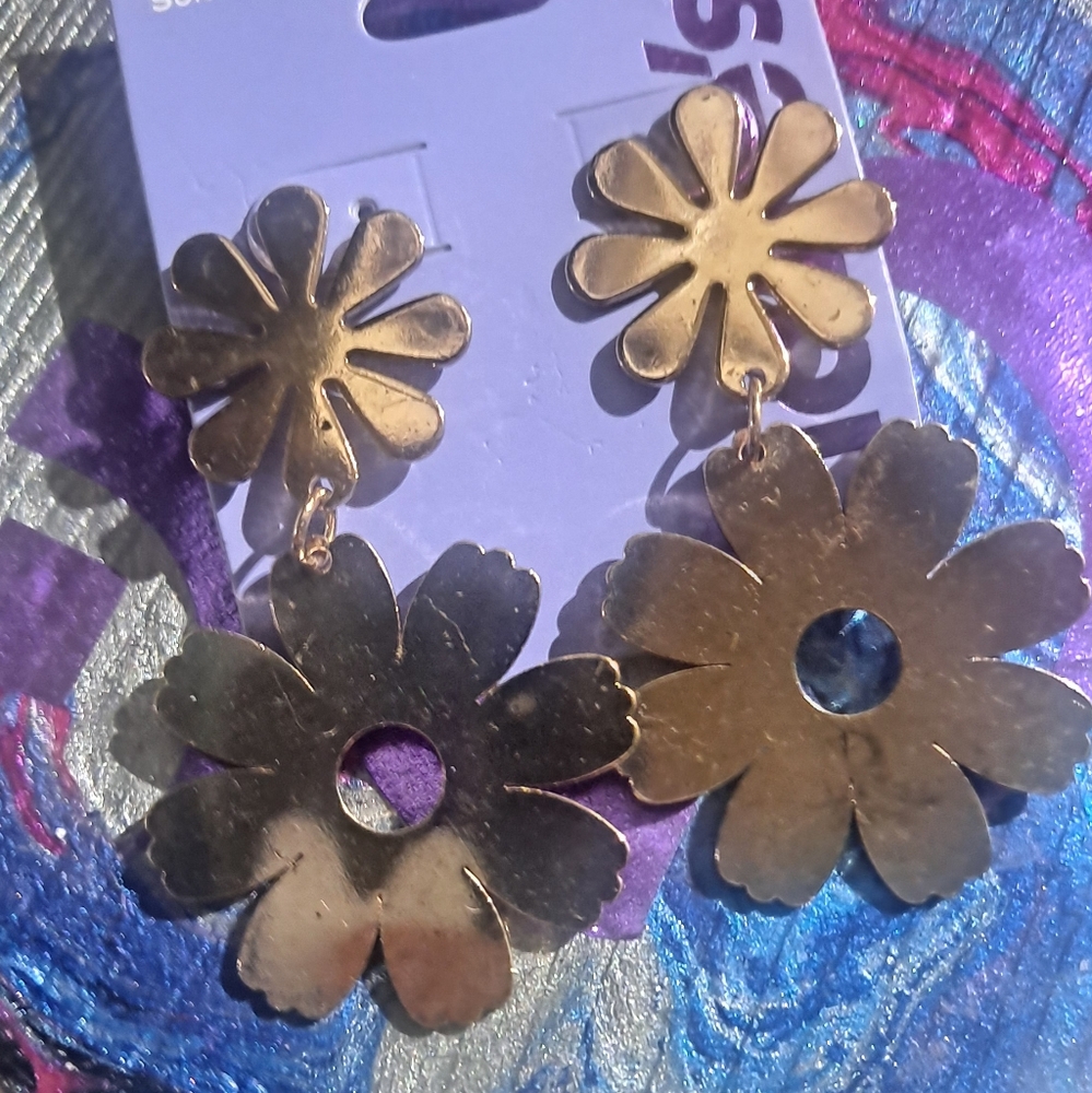 Claire's Gold Floral Stud Earrings with Crystal Accents
